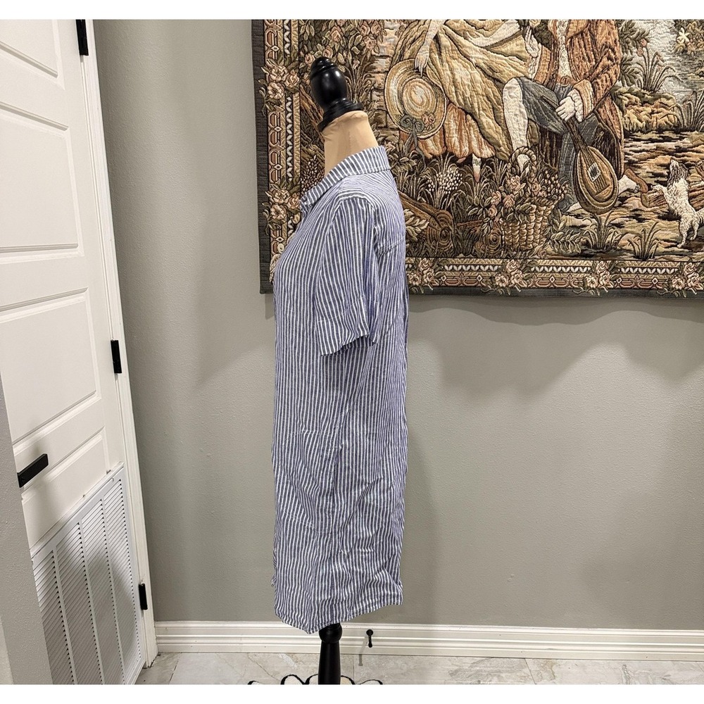 Tahari Dress Womens Medium Blue White Striped Linen Shirt Short Sleeve Casual - Picture 3 of 8